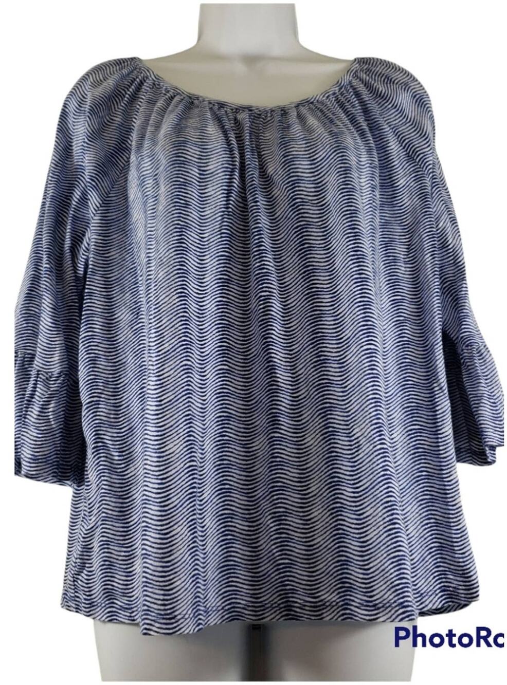 Michael Kors Blue White Striped Short Sleeve Blouse Size XL
